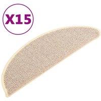 Berkfield Home Carpet Stair Treads 15 pcs White & Brown 56x17x3 cm in Natural | Size: Medium