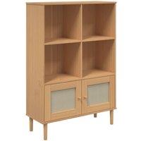 Berkfield Home Bookcase SENJA Rattan Look Brown 90x35x130 cm Solid Wood Pine in Light Brown | Size: 90 x 35 x 130 cm