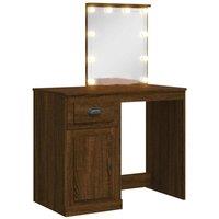 Berkfield Home Dressing Table with LED Lights Brown Oak 90x42x132.5 cm