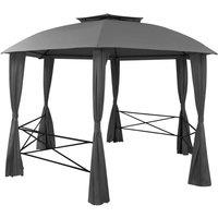 Berkfield Home Garden Marquee Pavilion Tent with Curtains Hexagonal 360x265 cm in Dark Grey