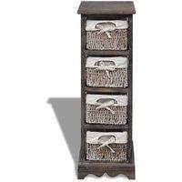 Berkfield Home Wooden Storage Rack 4 Weaving Baskets Brown