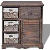 Berkfield Home Wooden Cabinet 3 Left Weaving Baskets Brown
