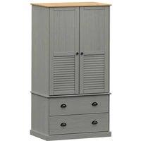 Berkfield Home Wardrobe VIGO Grey 90x55x176 cm Solid Wood Pine | Size: 90 x 55 x 176 cm