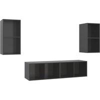 Berkfield Home Wall-mounted TV Cabinets 4 pcs High Gloss Grey Engineered Wood