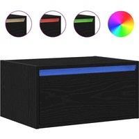 Berkfield Home Wall-mounted Bedside Cabinet with LED Lights Black Oak