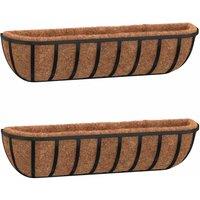 Berkfield Home Wall Troughs 2 pcs with Coco Liners Black 61x19x16 cm Steel | Size: 61 x 19 x 16 cm