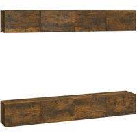 Berkfield Home Wall TV Cabinets 4 pcs Smoked Oak 100x30x30 cm in Brown | Size: 100 x 30 x 30 cm