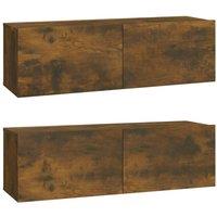 Berkfield Home Wall TV Cabinets 2 pcs Smoked Oak 100x30x30 cm Engineered Wood in Brown | Size: 100 x 30 x 30 cm