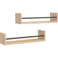 Berkfield Home Wall Shelves with Bars 2 pcs Sonoma Oak 60x16x14 cm in Brown | Size: 60 x 16 x 14 cm