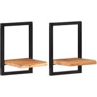 Berkfield Home Wall Shelves 2 pcs 25x25x35 cm Solid Wood Acacia & Steel in Brown | Size: 25 x 25 x 35 cm