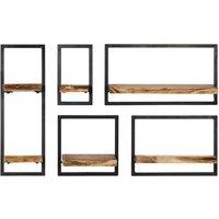 Berkfield Home Wall Shelf Set 5 Pieces Solid Acacia Wood & Steel in Brown