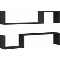 Berkfield Home Wall Shelf 2 pcs Black 100x15x20 cm Engineered Wood | Size: 100 x 15 x 20 cm