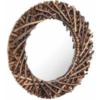 Berkfield Home Wall Mirror 60 cm Teak Round in Brown