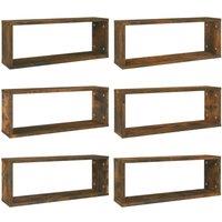 Berkfield Home Wall Cube Shelves 6 pcs Smoked Oak 60x15x23 cm Engineered Wood in Brown | Size: 60 x 15 x 23 cm
