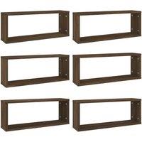 Berkfield Home Wall Cube Shelves 6 pcs Brown Oak 60x15x23 cm Engineered Wood | Size: 60 x 15 x 23 cm