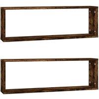 Berkfield Home Wall Cube Shelves 2 pcs Smoked Oak 80x15x26.5 cm Engineered Wood in Brown