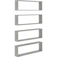 Berkfield Home Wall Cube Shelf 4 pcs Concrete Grey 100x15x30 cm Engineered Wood | Size: 100 x 15 x 30 cm