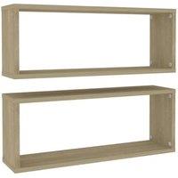 Berkfield Home Wall Cube Shelf 2 pcs Sonoma Oak 60x15x23 cm Engineered Wood in Brown | Size: 60 x 15 x 23 cm