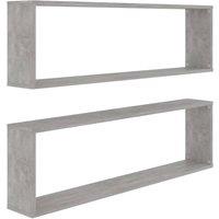 Berkfield Home Wall Cube Shelf 2 pcs Concrete Grey 100x15x30 cm Engineered Wood | Size: 100 x 15 x 30 cm