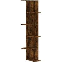 Berkfield Home Wall Corner Shelf Smoked Oak 36.5x36.5x140 cm Engineered Wood in Brown