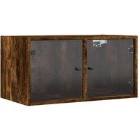 Berkfield Home Wall Cabinet with Glass Doors Smoked Oak 68.5x37x35 cm in Brown