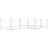 Berkfield Home U-shape Gabion Basket with 7 Posts Iron 740x20x150 cm in Silver | Size: 740 x 20 x 150 cm