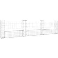 Berkfield Home U-shape Gabion Basket with 4 Posts Iron 380x20x100 cm in Silver | Size: 380 x 20 x 100 cm