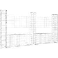 Berkfield Home U-shape Gabion Basket with 3 Posts Iron 260x20x150 cm in Silver | Size: 260 x 20 x 150 cm