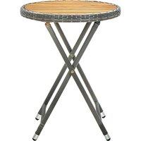 Berkfield Home Tea Table Grey 60 cm Poly Rattan & Solid Acacia Wood