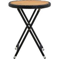 Berkfield Home Tea Table Black 60 cm Poly Rattan & Solid Acacia Wood