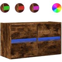 Berkfield Home TV Wall Cabinet with LED Lights Smoked Oak 80x31x45 cm in Brown | Size: 80 x 31 x 45 cm