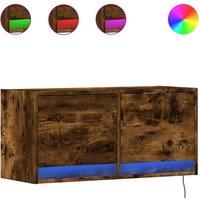 Berkfield Home TV Wall Cabinet with LED Lights Smoked Oak 80x31x35 cm in Brown | Size: 80 x 31 x 35 cm