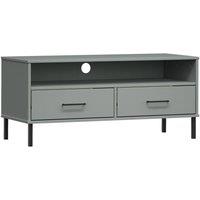 Berkfield Home TV Cabinet with Metal Legs Grey Solid Wood Pine OSLO