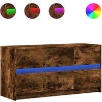 Berkfield Home TV Cabinet with LED Smoked Oak 100x34x50 cm Engineered Wood in Brown | Size: 100 x 34 x 50 cm