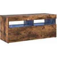 Berkfield Home TV Cabinet with LED Lights Smoked Oak 90x35x40 cm in Brown | Size: 90 x 35 x 40 cm