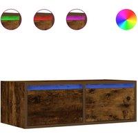 Berkfield Home TV Cabinet with LED Lights Smoked Oak 75x35.5x25 cm in Brown