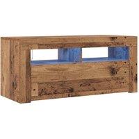 Berkfield Home TV Cabinet with LED Lights Old Wood 90x35x40 cm Engineered Wood | Size: 90 x 35 x 40 cm