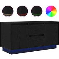Berkfield Home TV Cabinet with LED Lights Black Oak 100x41x50 cm | Size: 100 x 41 x 50 cm