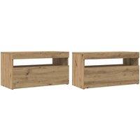 Berkfield Home TV Cabinet with LED Lights Artisan Oak 75x35x40 cm Engineered Wood in Brown | Size: 75 x 35 x 40 cm