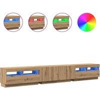 Berkfield Home TV Cabinet with LED Lights Artisan Oak 260x35x40 cm Engineered Wood in Brown | Size: 260 x 35 x 40 cm