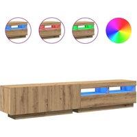 Berkfield Home TV Cabinet with LED Lights Artisan Oak 200x35x40 cm Engineered Wood in Brown | Size: 200 x 35 x 40 cm