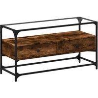 Berkfield Home TV Cabinet with Glass Top Smoked Oak 98x35x51 cm Engineered Wood in Brown | Size: 98 x 35 x 51 cm