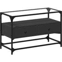 Berkfield Home TV Cabinet with Glass Top Black 80x35x51 cm Engineered Wood | Size: 80 x 35 x 51 cm
