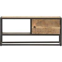 Berkfield Home TV Cabinet with Carved Door 90x30x40 cm Rough Mango Wood in Brown | Size: 90 x 30 x 40 cm