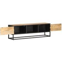 Berkfield Home TV Cabinet with Carved Door 130x30x40 cm Rough Mango Wood in Brown | Size: 130 x 30 x 40 cm