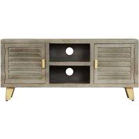 Berkfield Home TV Cabinet Solid Mango Wood Grey with Brass 110x30x48 cm | Size: 110 x 30 x 48 cm