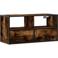 Berkfield Home TV Cabinet Smoked Oak 80x31x39.5 cm Engineered Wood & Metal in Brown