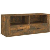 Berkfield Home TV Cabinet Smoked Oak 100x35x40 cm Engineered Wood in Brown | Size: 100 x 35 x 40 cm