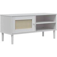Berkfield Home TV Cabinet SENJA Rattan Look White 106x40x49cm Solid Wood Pine | Size: 106 x 40 x 49 cm