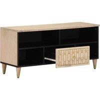 Berkfield Home TV Cabinet 100x33x46 cm Solid Wood Mango in Brown | Size: 100 x 33 x 46 cm